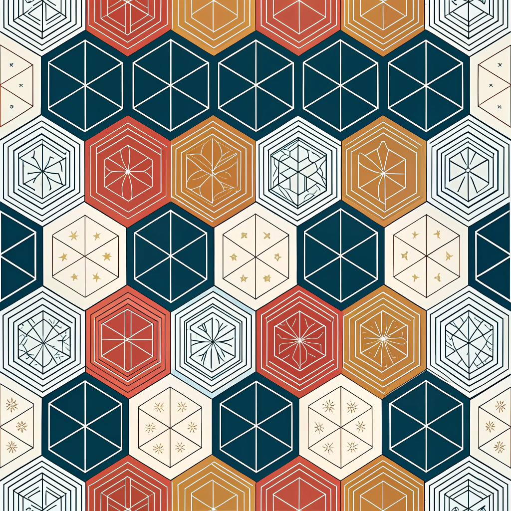 An abstract geometric pattern employing cryptographic-inspired motifs like interlocking polygons, complex line work, or layered textures. Different sections or color schemes within the pattern could distinguish between data-at-rest (e.g., solid, stable configurations) and data-in-transit (e.g., more linear, flowing arrangements).