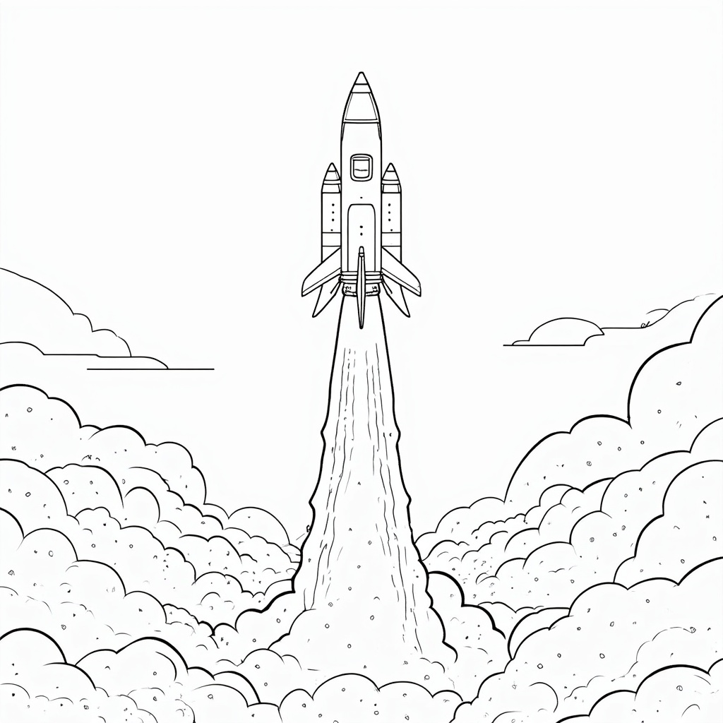 Sub-design Idea 3: A worm's-eye view looking directly up at the ascending Starliner. The powerful fiery plume should dominate the lower portion of the page, diminishing in size as it trails the rapidly shrinking rocket.