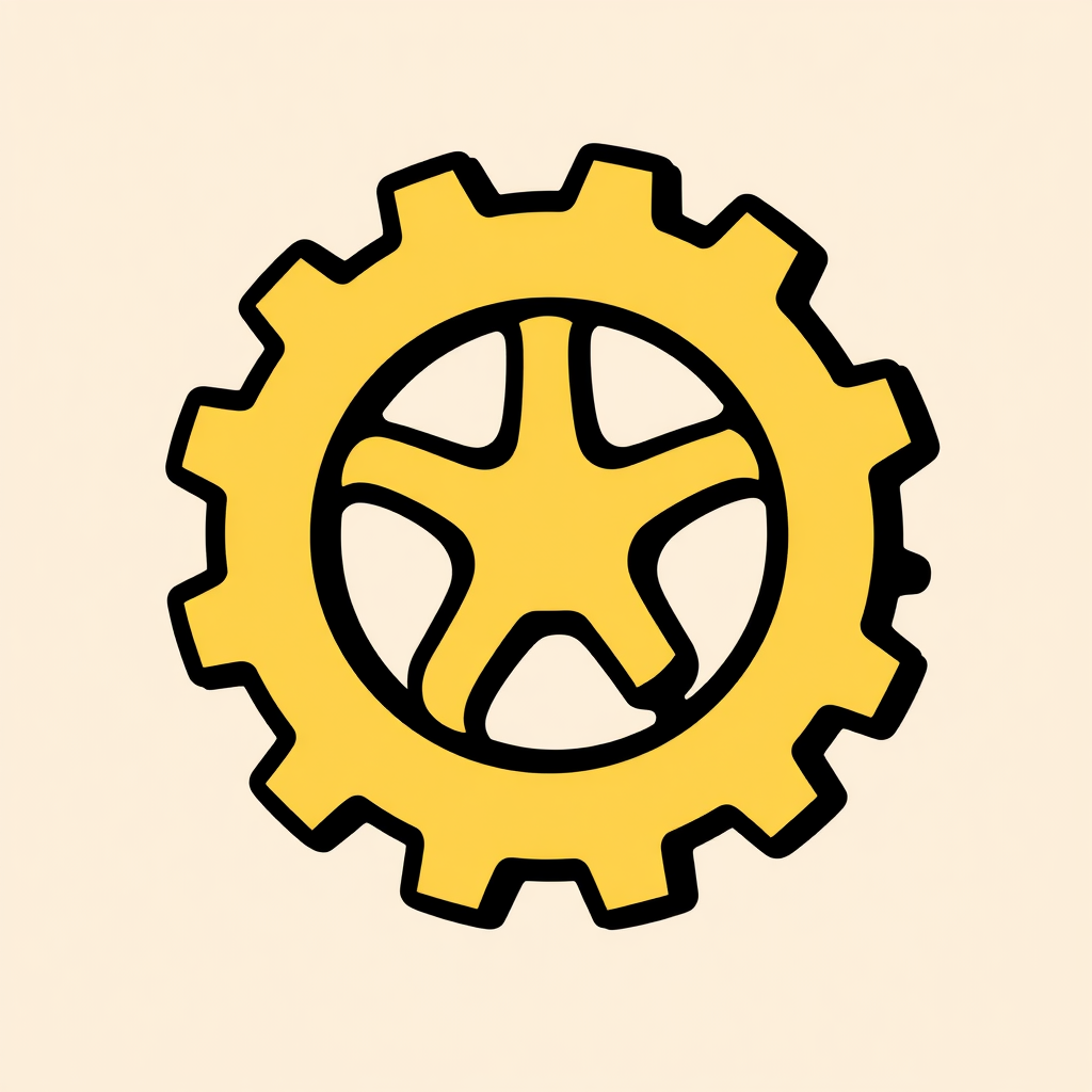 An abstract gear comprised of three interconnected, C-shaped segments, implying motion and the collaborative effort of the 'grind'.