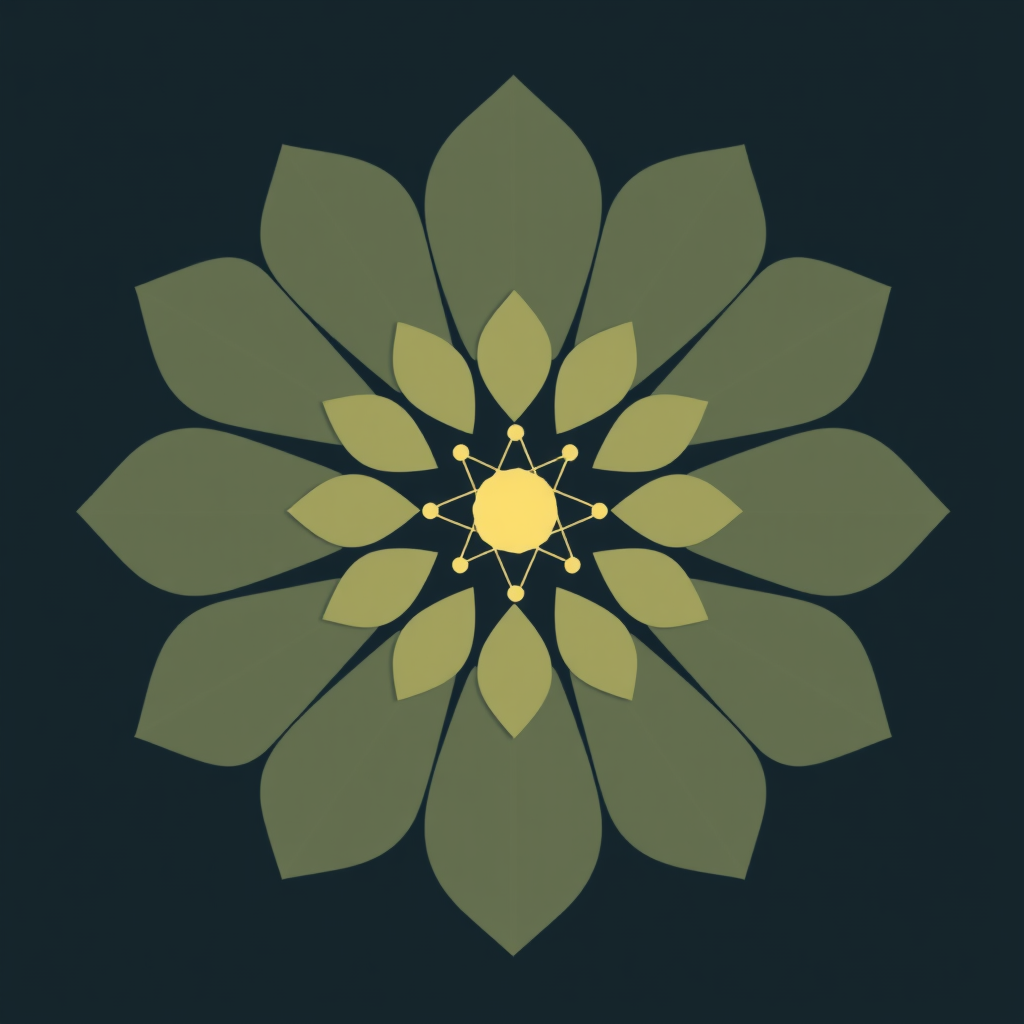 An abstract, geometric flower icon where each 'petal' is a representation of a data layer or a transforming dataset. The center of the bloom could be a simplified neural network symbol, and the 'blooming' action represents the generative output.