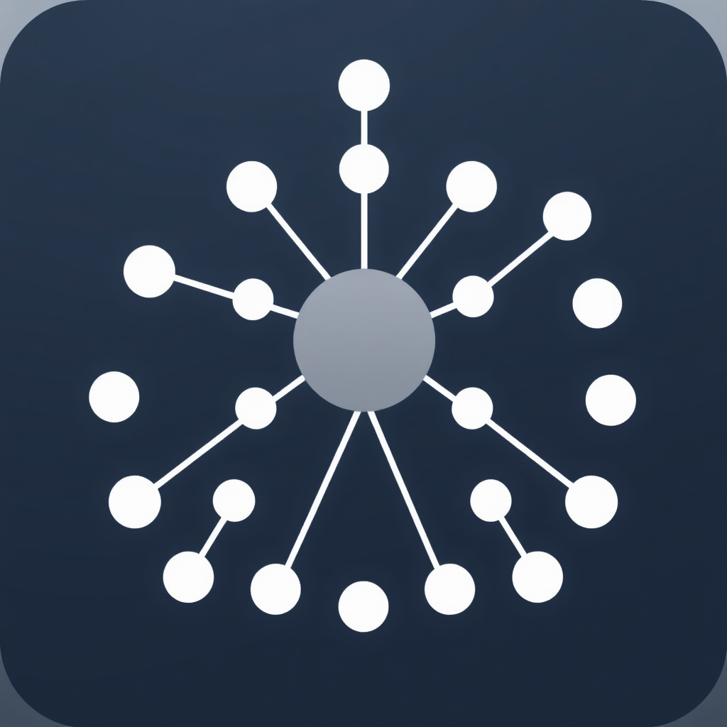Evolving Neuron Pictogram: A central circular node that algorithmically sprouts minimalist connections and subsequent nodes in a clear sequence, forming a simple, stylized neural network. Growth steps are visibly distinct.