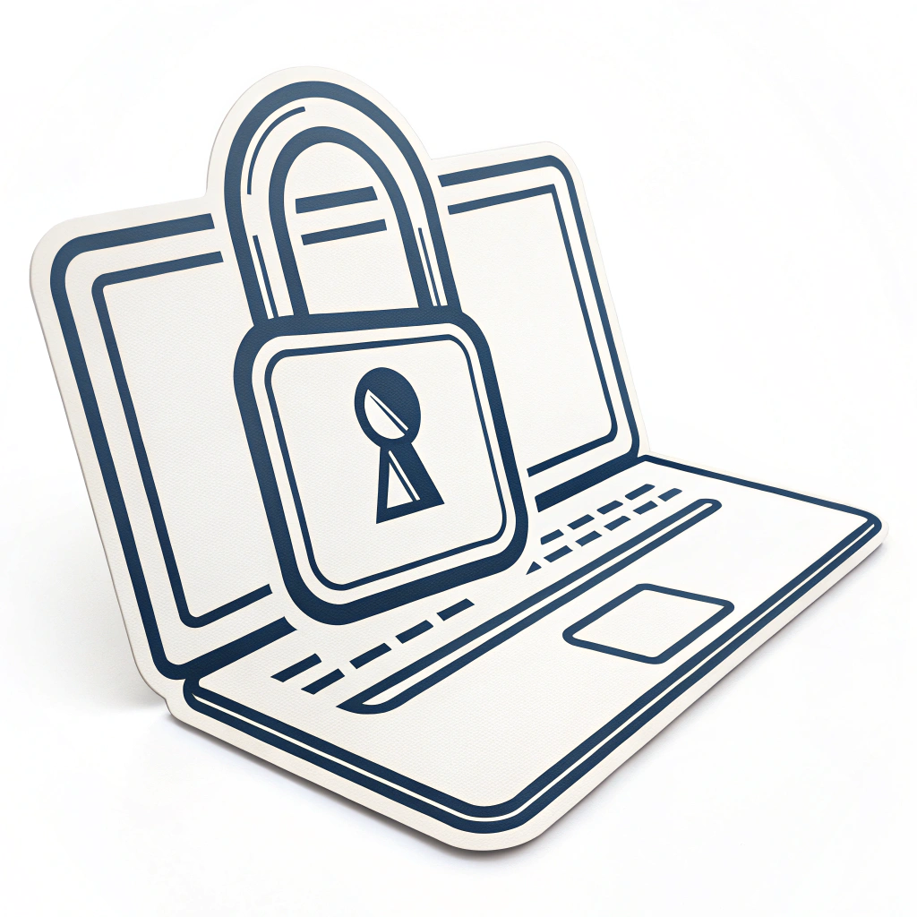 Simple Icon Idea: A clean, modern icon that merges a simplified padlock symbol with the outline of a computer screen or laptop. The padlock could form part of the screen's border or be overlaid on it.