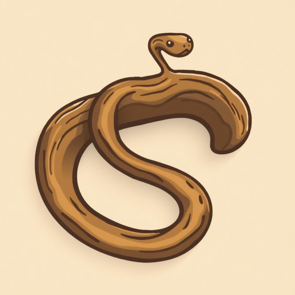 The image is a digital illustration of a snake. The snake is drawn in a simple, cartoon-like style with a light brown color. It has a curved body with a pointed head and a pointed tail. The body of the snake is elongated and has a smooth texture. The head is slightly pointed and the tail is curved upwards. The background is a plain beige color.