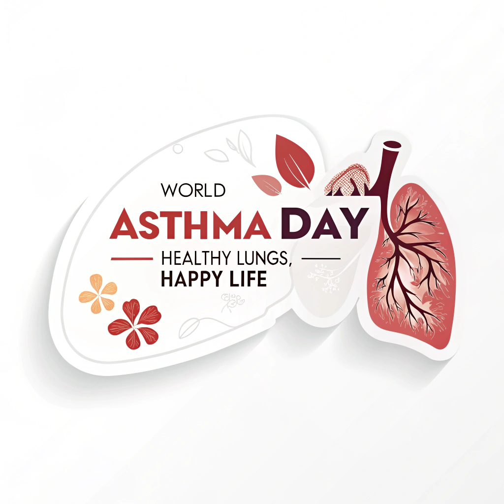 Translated phrase: World Asthma Day Stickers - Healthy Lungs, Happy Life Motif