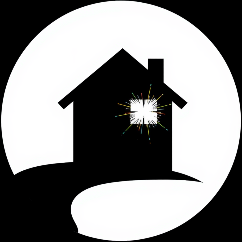 A house silhouette with a window sparkling.