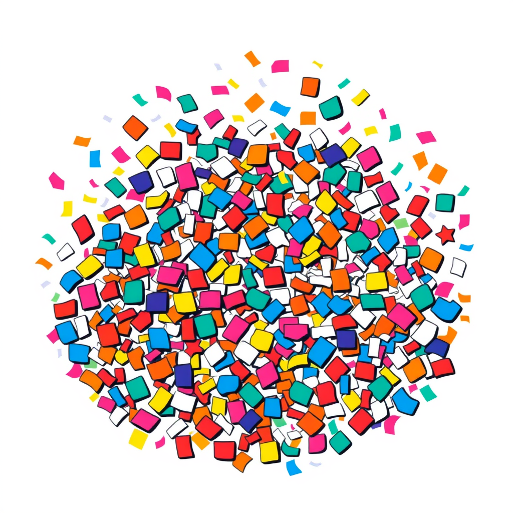 A simplified design of a confetti pile, focusing on the density and abundance of celebration.