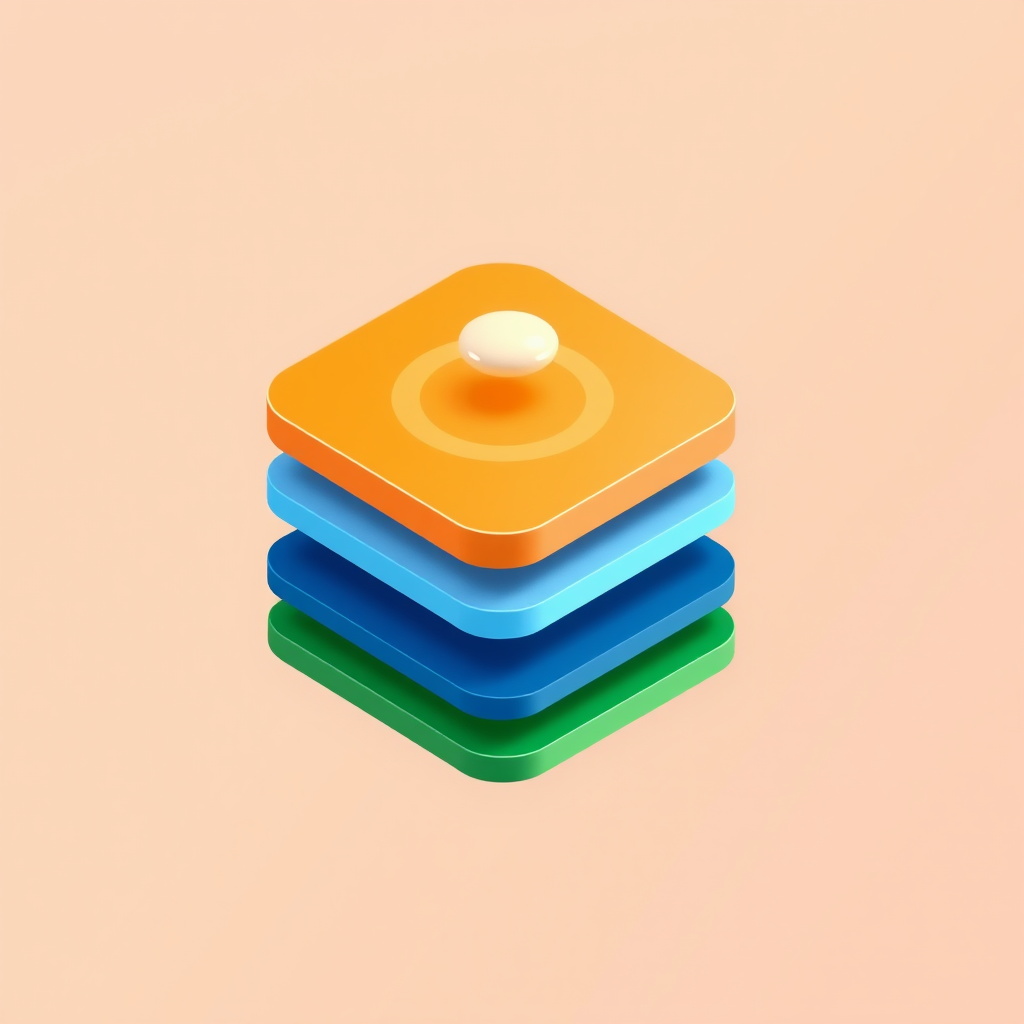 Sub Design Idea 4: Layered Parallax Icons - Icons designed with distinct visual layers that react to device motion or cursor position, creating a 3D parallax effect. Animations could involve layers shifting to reveal hidden details or subtle light effects.