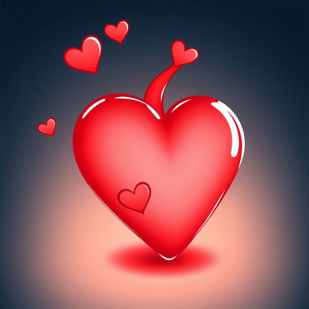 The image shows a red heart with hearts flying out of it against a dark background. The heart is animated, giving it a dynamic and lively feel.