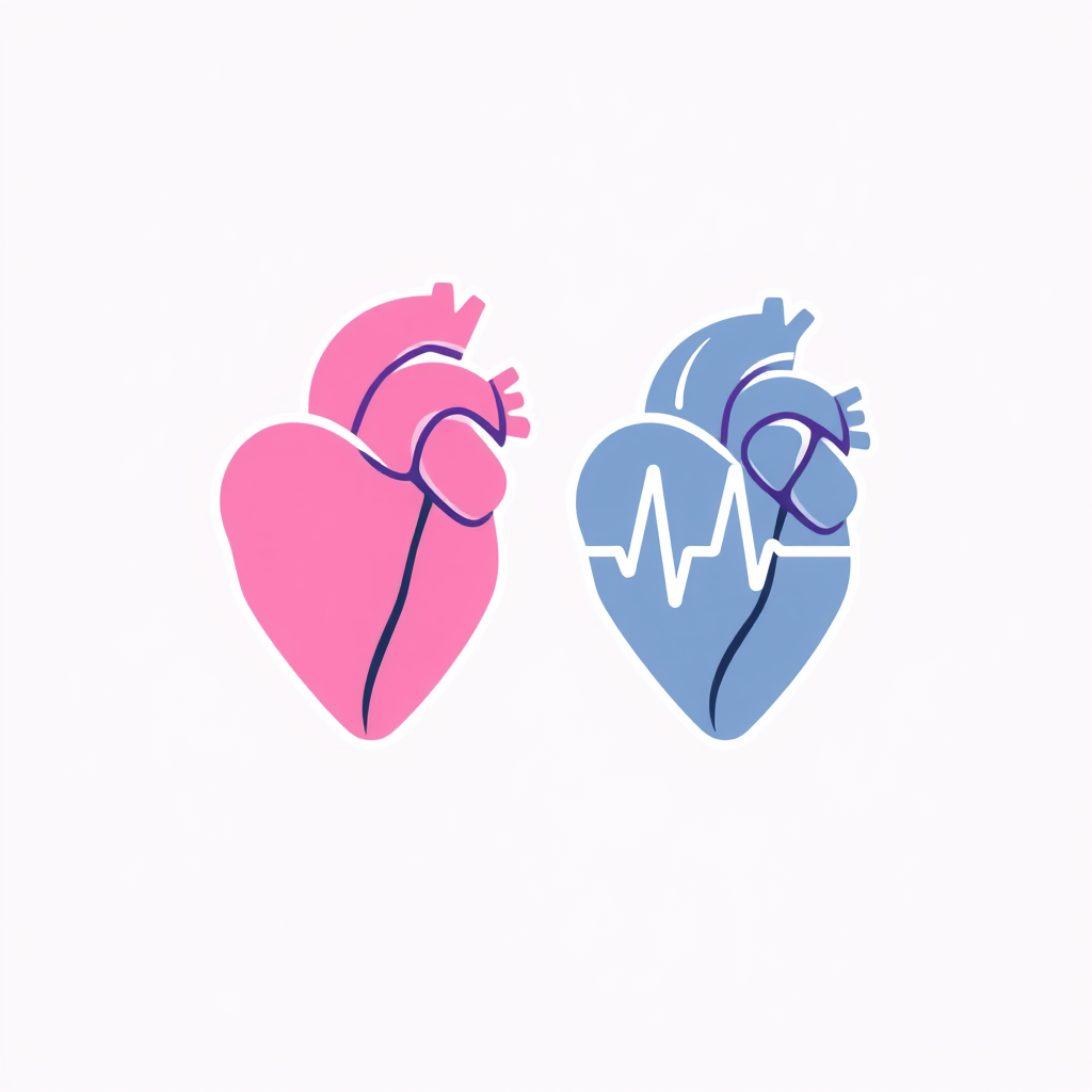 Two hearts with a pulse line connecting them.