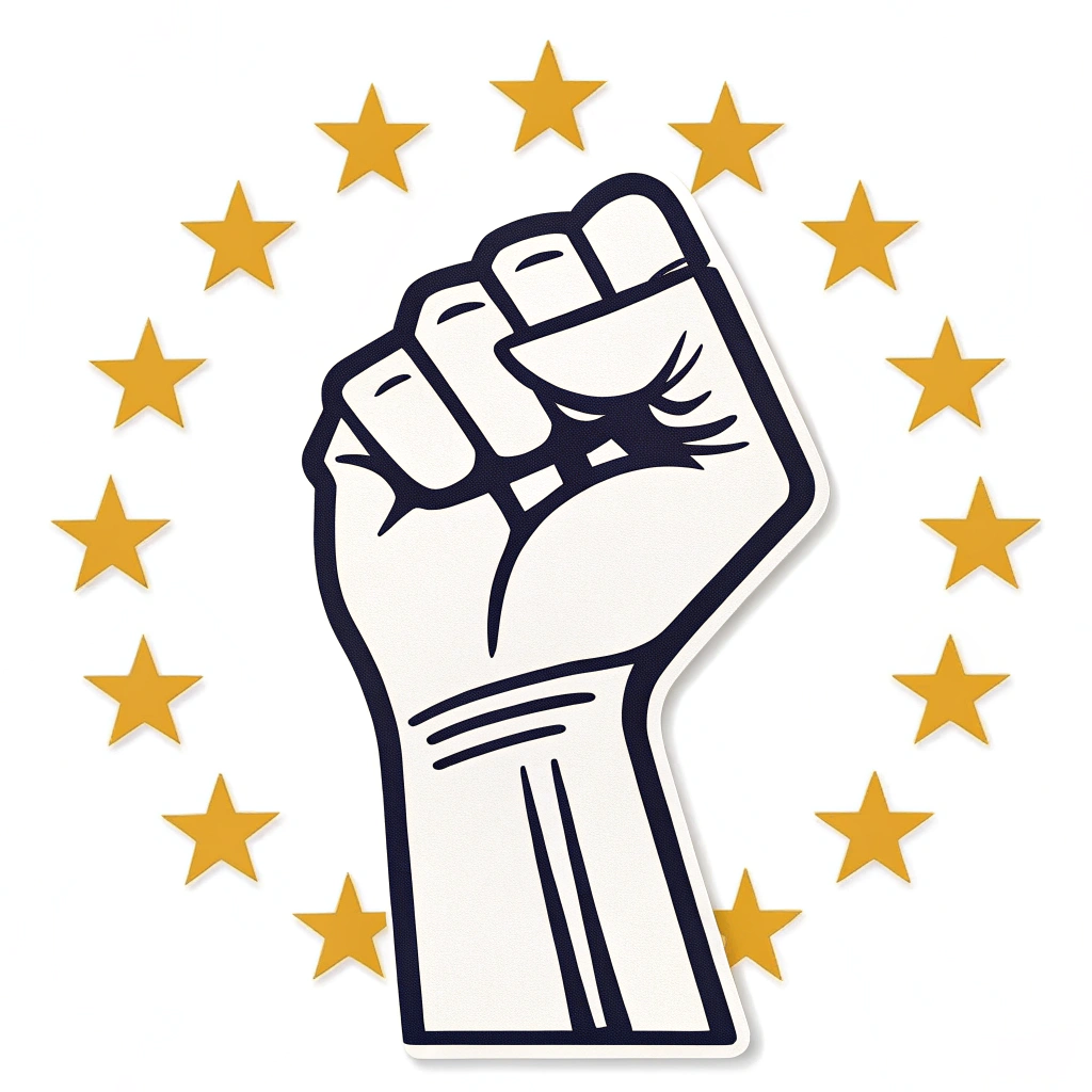 Design Idea 5: A minimalist design featuring a raised fist with the EU stars forming the knuckles, projecting an image of power and solidarity.