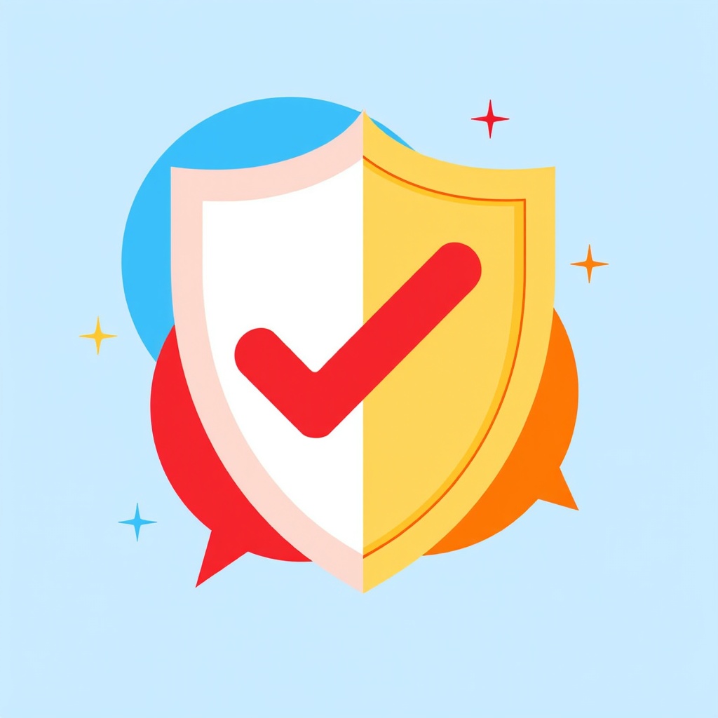 Icon Idea: A simplified shield icon containing a checkmark or an 'X' overlaid on a stylized speech bubble or post symbol.