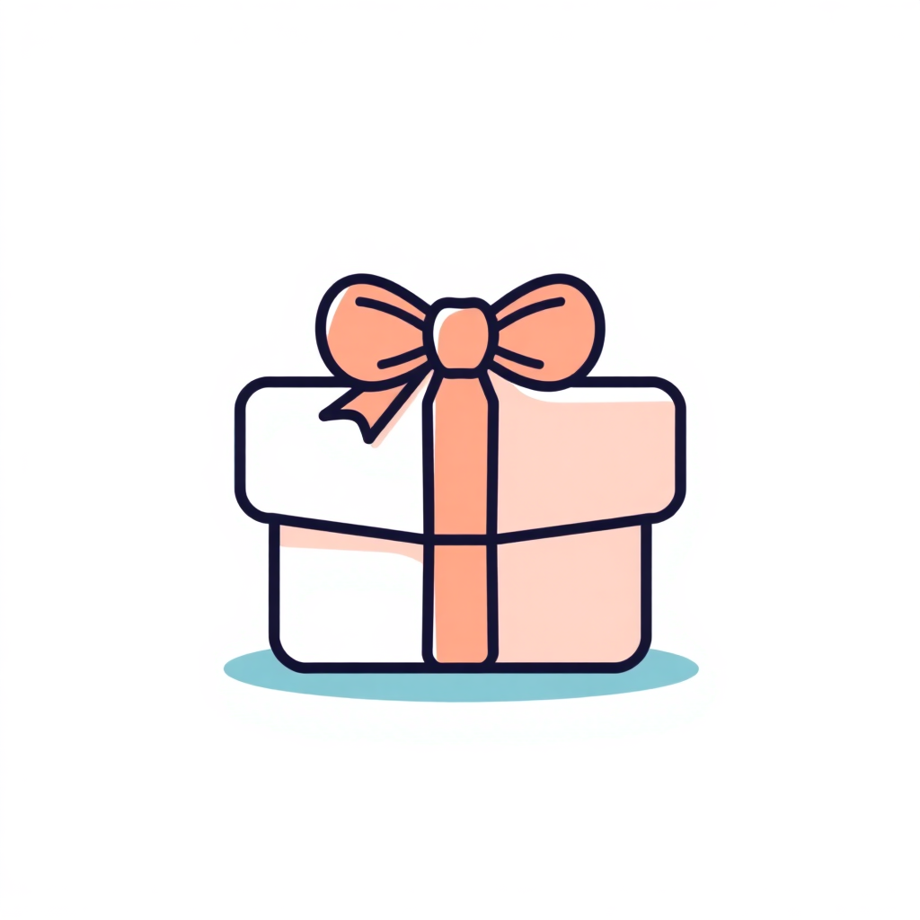 A stylized, flat design of a wrapped present with a simple bow on top, suitable for use as a gift shop logo icon.