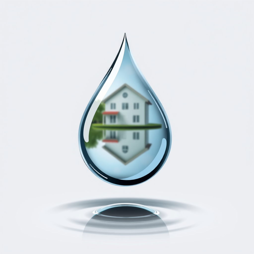 A water droplet with a reflection of a clean home.