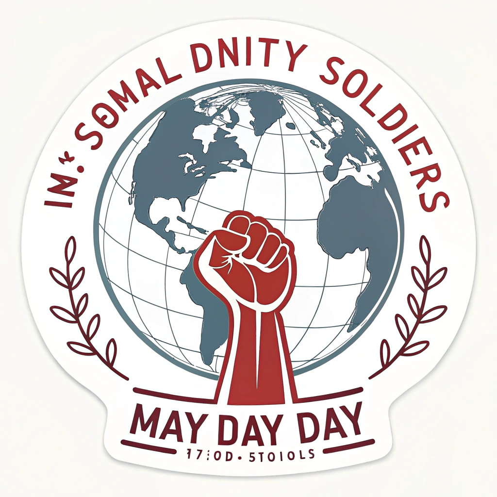 Translated text: May Day Protest Stickers - May 1st International Solidarity Globe Sticker