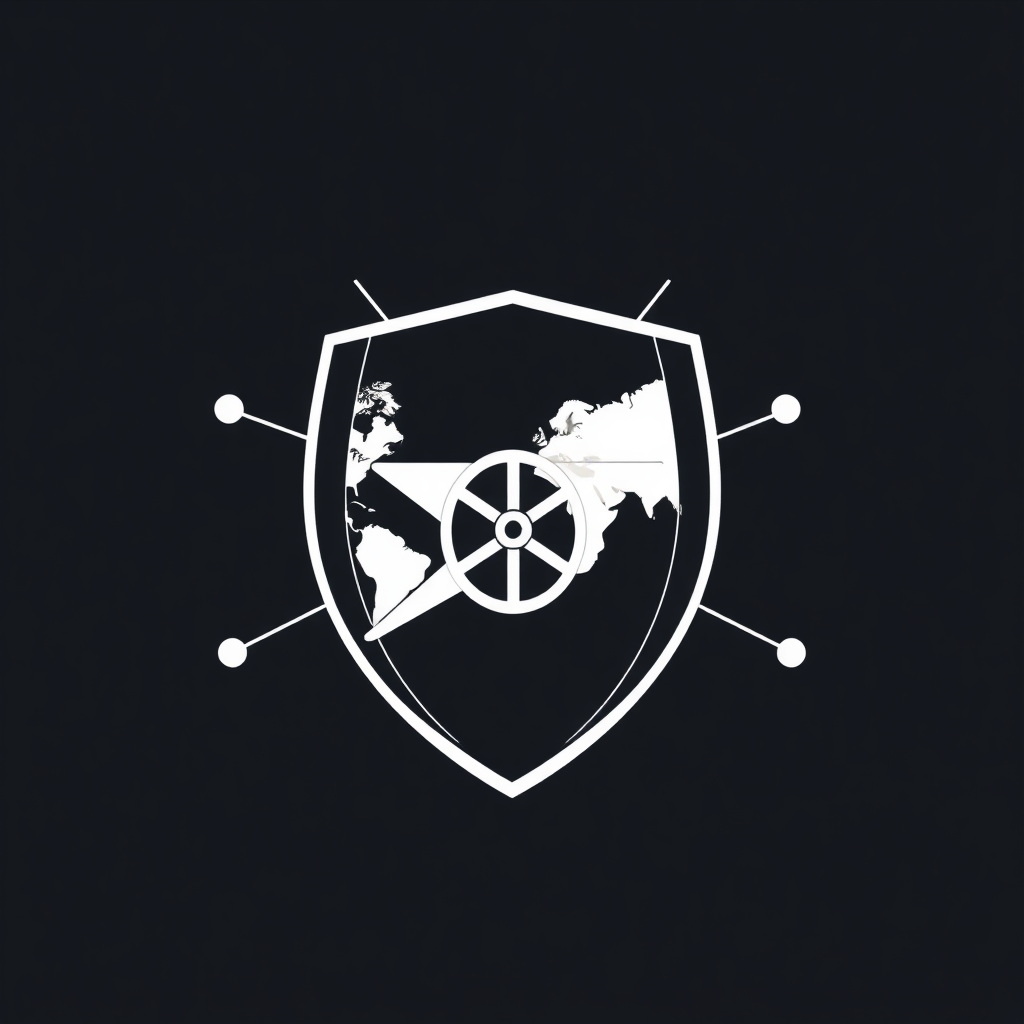 Networked Emblem: A crest that subtly hints at digital networks or interconnected pathways, representing global reach and modern strategy, with a clear but updated Arsenal symbol at its core.