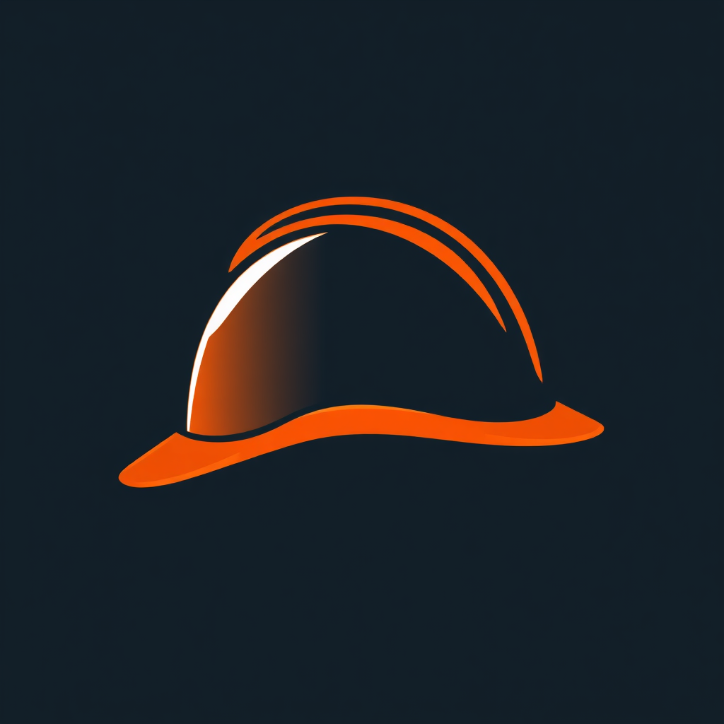A sleek hard hat design where its brim or a side profile subtly incorporates or forms the initial letter of the construction company's name. Colors could be safety orange and charcoal grey.