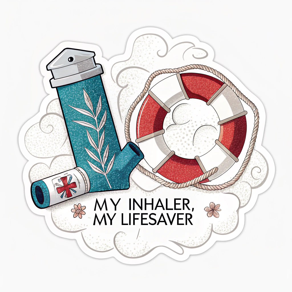 Sub-design 4: An artistic representation of an inhaler combined with a classic lifebuoy symbol, with the clear statement 'My Inhaler, My Lifesaver'.
