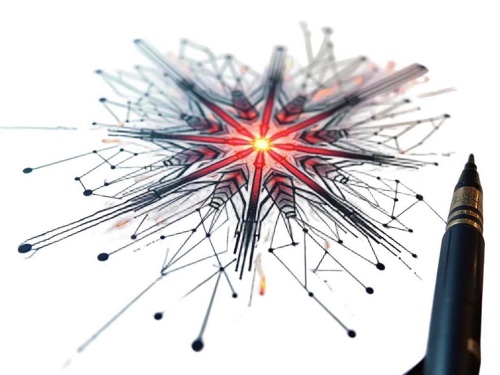 Circuitry Cascade: A design featuring interlocking geometric lines and polygons that resemble a complex, futuristic circuit board. Streams of abstract energy or data packets, perhaps represented by light or shifting patterns, flow through these pathways.