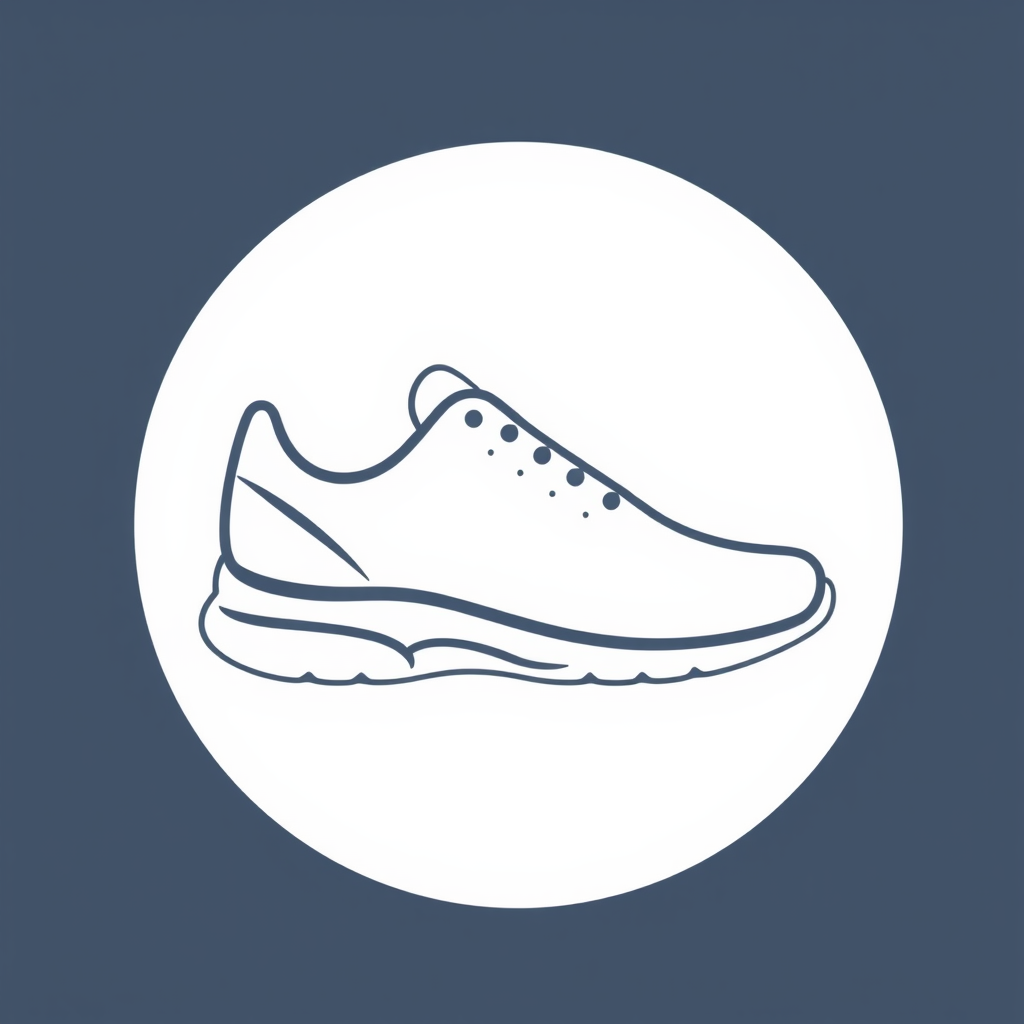 A minimalist icon with a basic outline of a running shoe.