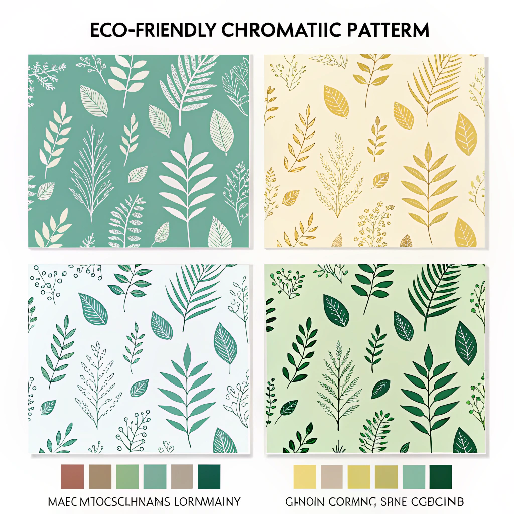 Eco-Chromatic Overlay Patterns: Patterns intelligently using a maximum of two carefully selected colors which overlay in certain areas to create the visual illusion of a third color or subtle hue shifts. This technique reduces the number of unique inks and print screens/runs needed, significantly cutting down on water used for screen washing or complex ink system flushes.