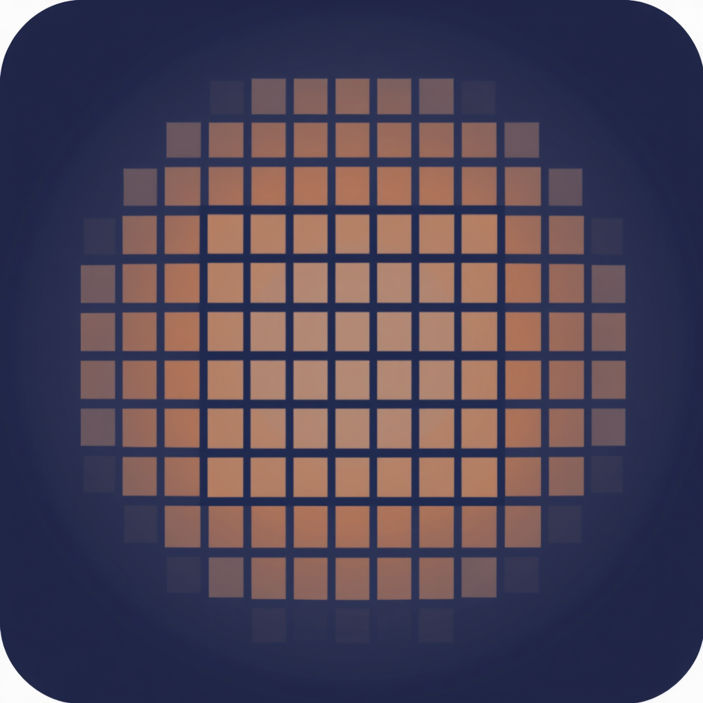 A pixelated or blocky representation of raw data that gradually refines and smooths out into a polished, detailed artistic motif (e.g., a pixelated square becoming a smooth circle with shading).