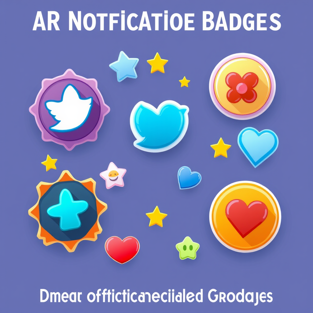 User-customizable AR notification badges, allowing individuals to select themes, 3D shapes (e.g., stars, spheres, character icons), or animation styles for their badges, which react dynamically to incoming notifications from different social platforms.