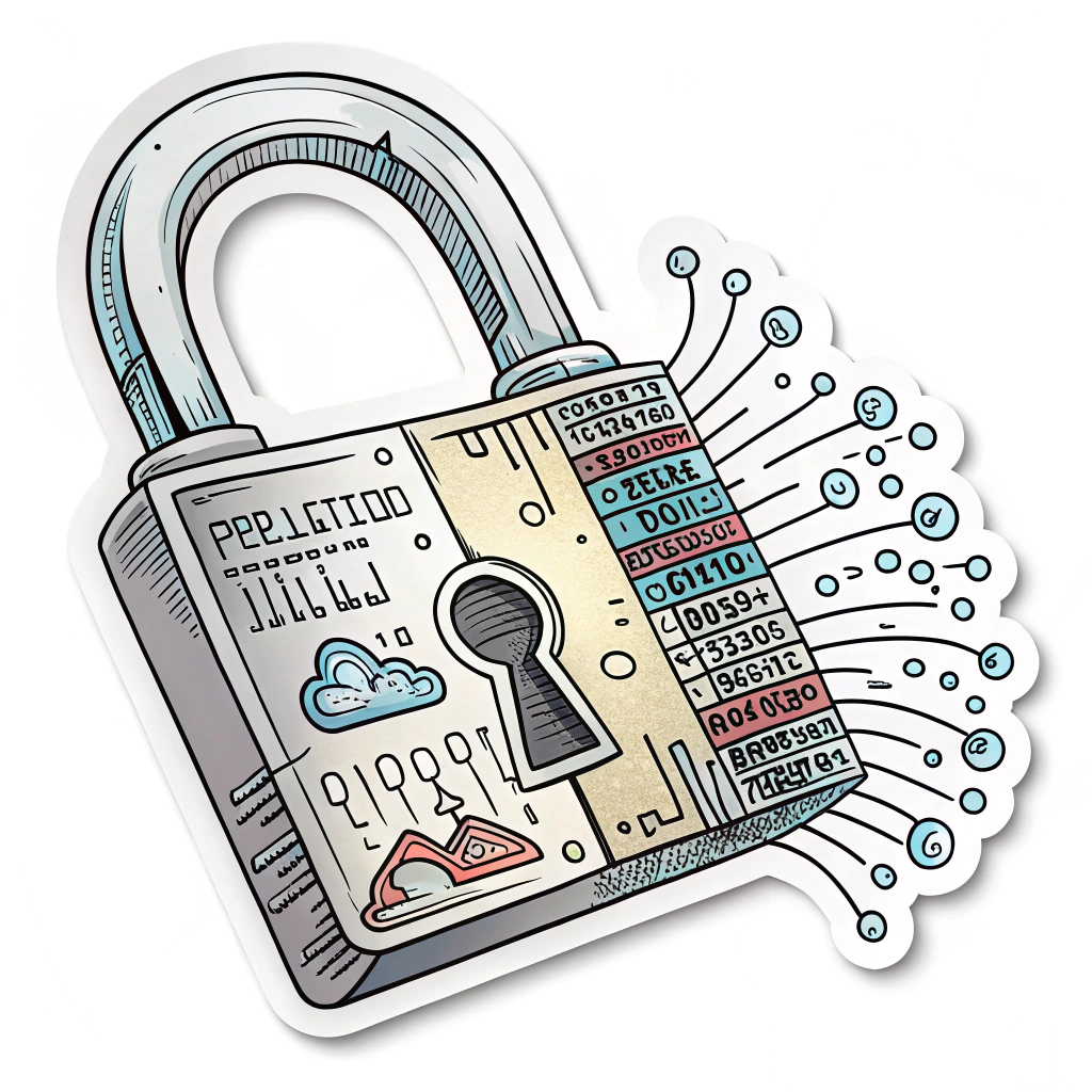 Sub-design 4: An 'exploding view' or deconstructed padlock, where layers of digital information (binary code, data blocks, abstract cryptographic symbols) are visibly forming or protecting the central locking mechanism.