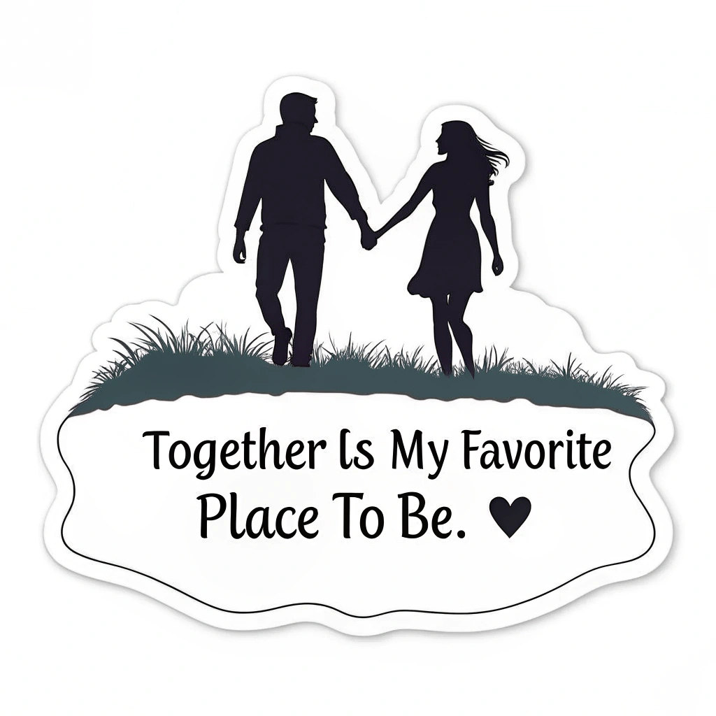 Silhouette of a couple holding hands sticker with the quote 'Together is my favorite place to be.'