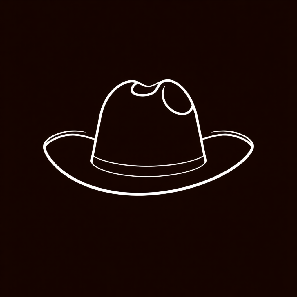 An abstract outline of a cowboy hat, using geometric shapes to represent the essential forms of the brim and crown. This would provide a more modern, stylized version.