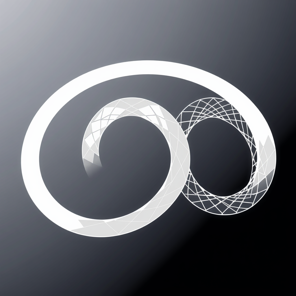 Evolving Möbius Strip: A Möbius strip icon where one section is simple and geometric, gradually transitioning along its path to become more intricate and organic, symbolizing the iterative development and infinite possibilities within generative AI.
