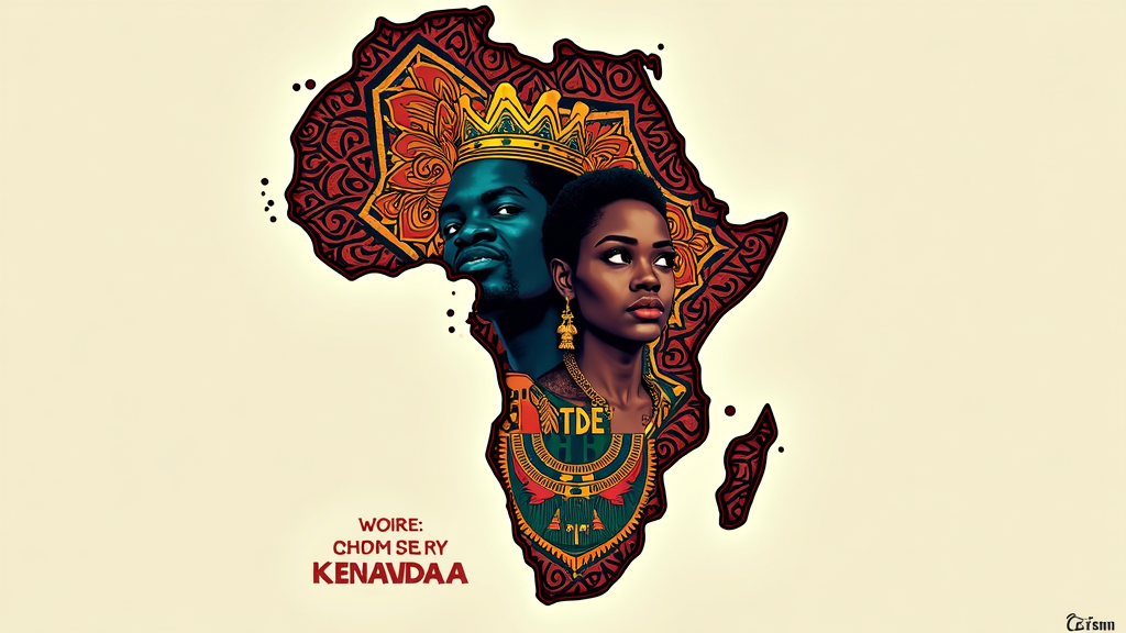A graphic combining the 'TDE' (Top Dawg Entertainment) logo or a crown (for Kendrick) with abstract sound waves or floral/nature elements (for SZA), all contained within the shape of the African continent. Wakandan patterns could frame the design, and the concert title positioned below.