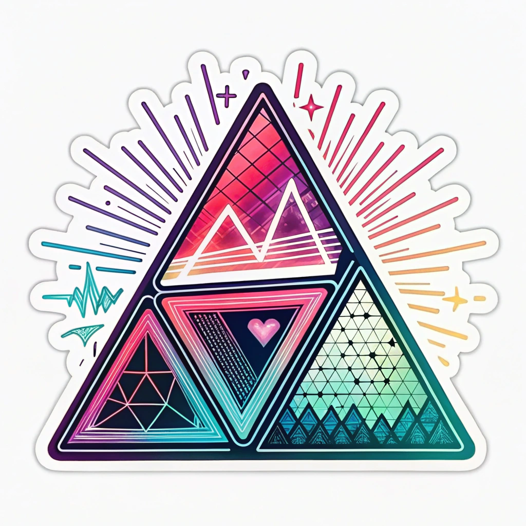 Sub-design 1: Layered vibrant neon geometric shapes (triangles, hexagons) creating depth, with radiating lines simulating a 'pulse' effect, reminiscent of LED panel visuals.