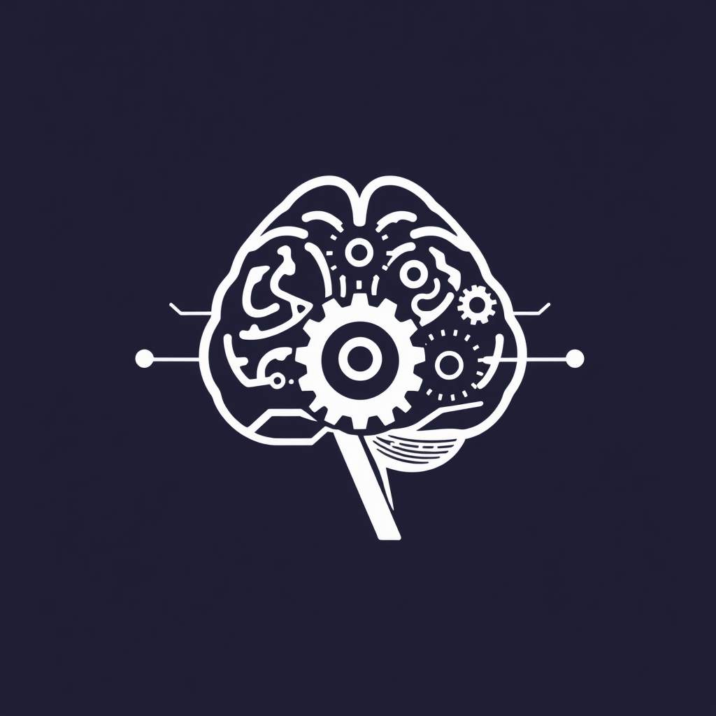 Sub Design Idea 1: An icon featuring an interconnected human brain silhouette with stylized mechanical gears or circuits, visually representing the merging of human thought and machine processing for generative tasks.