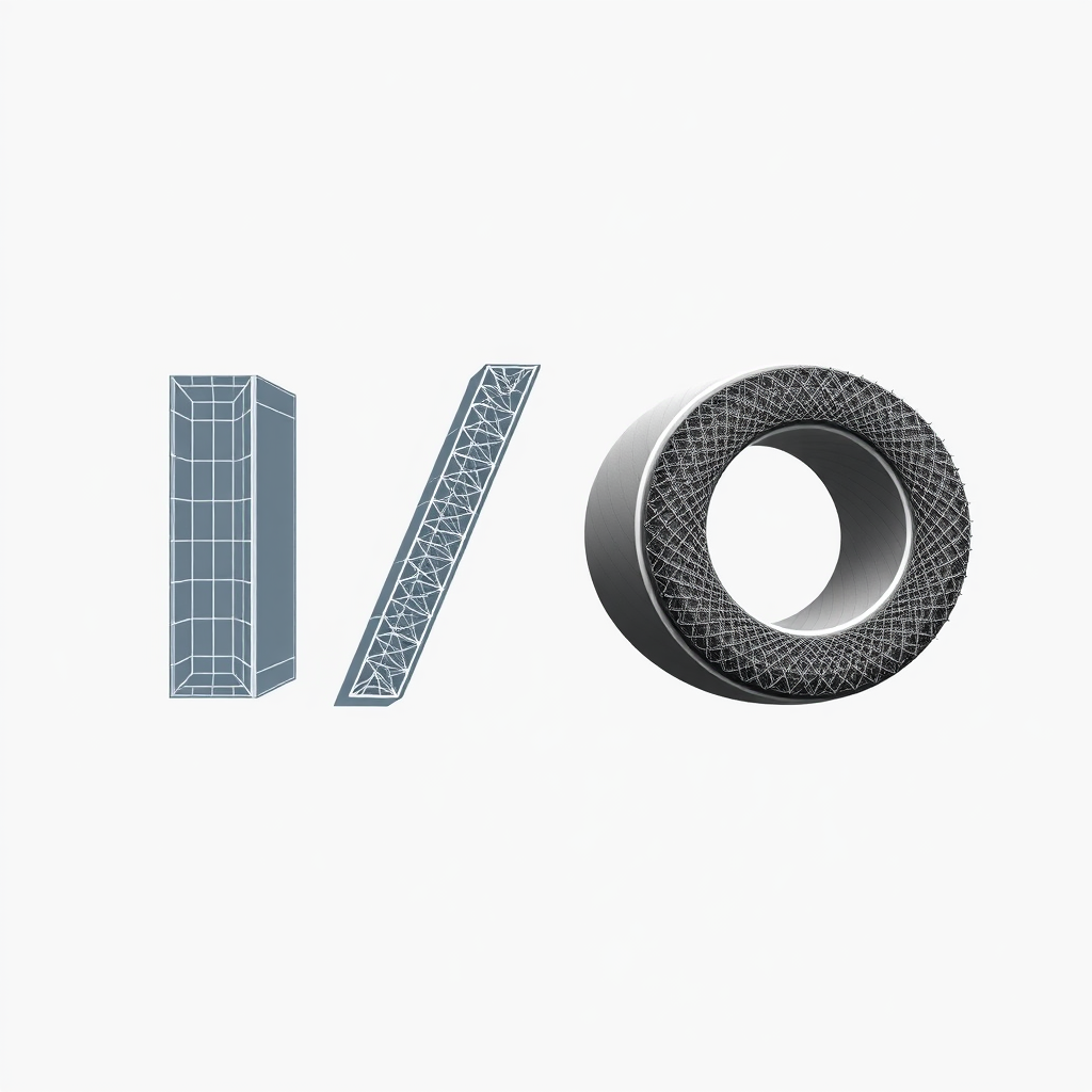 Google I/O 2025 Icon Designs - Iconography for Immersive Experiences: AR/VR at I/O 2025. Sub-design Idea 5: The 'I/O' letters depicted as if being sculpted or materialized in a 3D space, with one letter having a wireframe aesthetic and the other a solid, textured look, symbolizing the AR/VR development process.