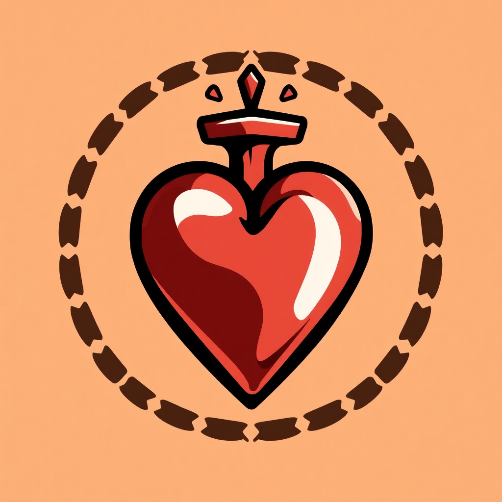 The image shows a red heart with a crown on top of it in the center of an orange background. The heart is a deep red color and the crown is a lighter shade of red. The background is a vibrant orange color, giving the image a warm and inviting feel.