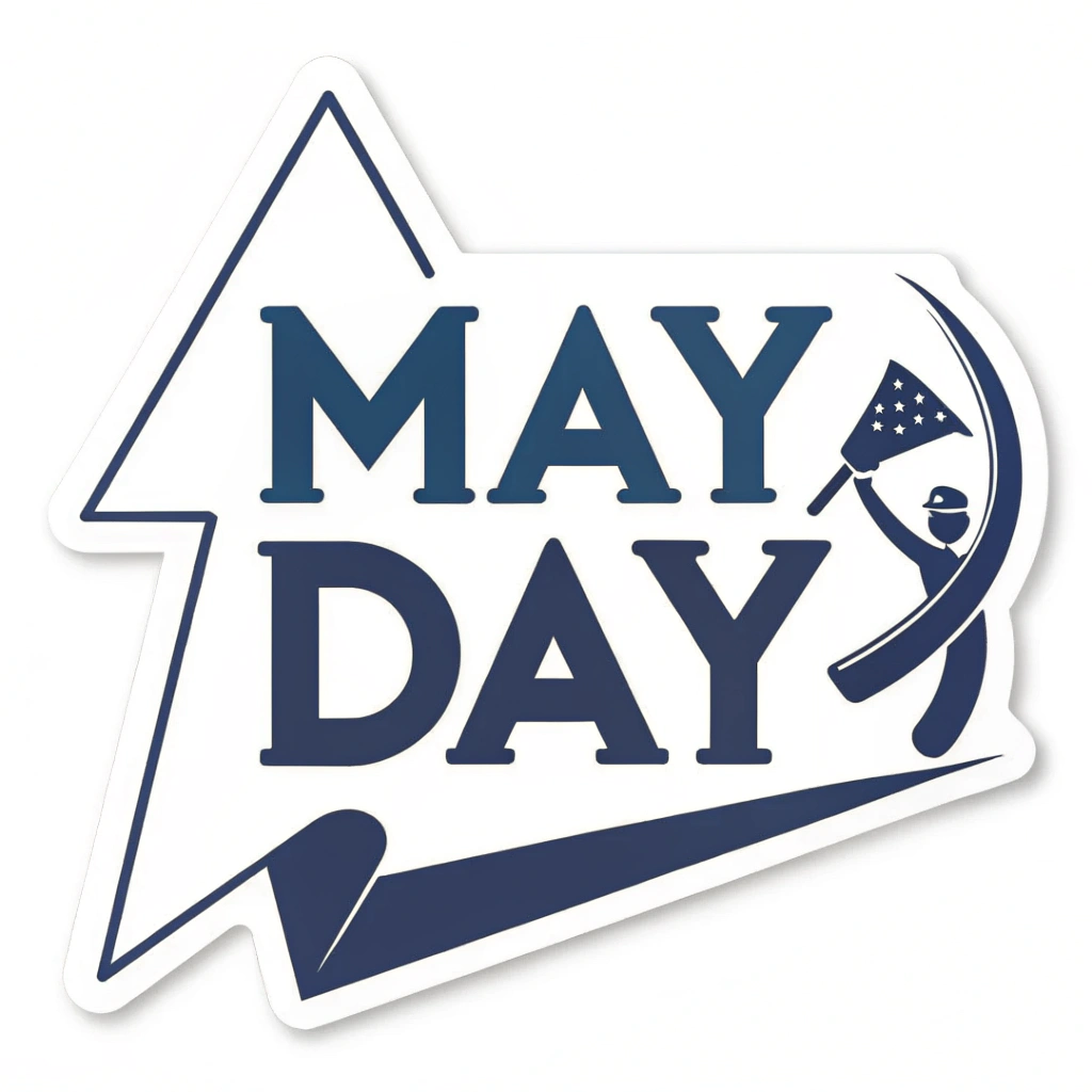 Simple Logo Idea: A typographic logo with 'MAY DAY' in a strong, contemporary sans-serif typeface. The letter 'A' in 'DAY' could be stylized as an upward pointing arrow or a subtle representation of a protest banner.