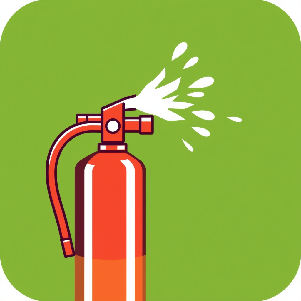 A fire extinguisher with a burst of extinguishing agent coming out of the nozzle.