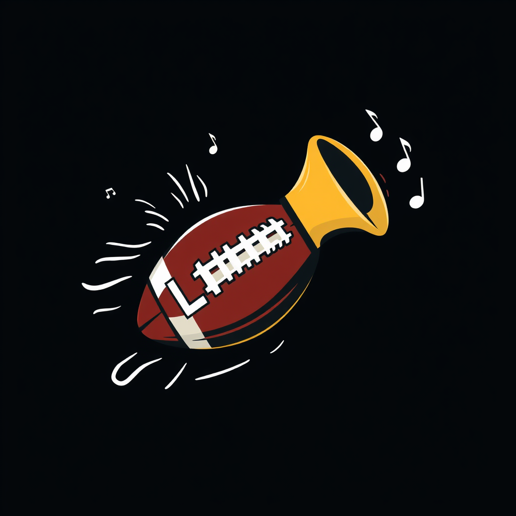 A football transforming into or emerging from a musical instrument (like a trumpet or saxophone bell) with sound waves or musical notes creating a sense of motion and energy, symbolizing the fusion of the game's dynamism with NOLA's jazz spirit. 'LIX' could be part of the instrument or carried by the sound waves.
