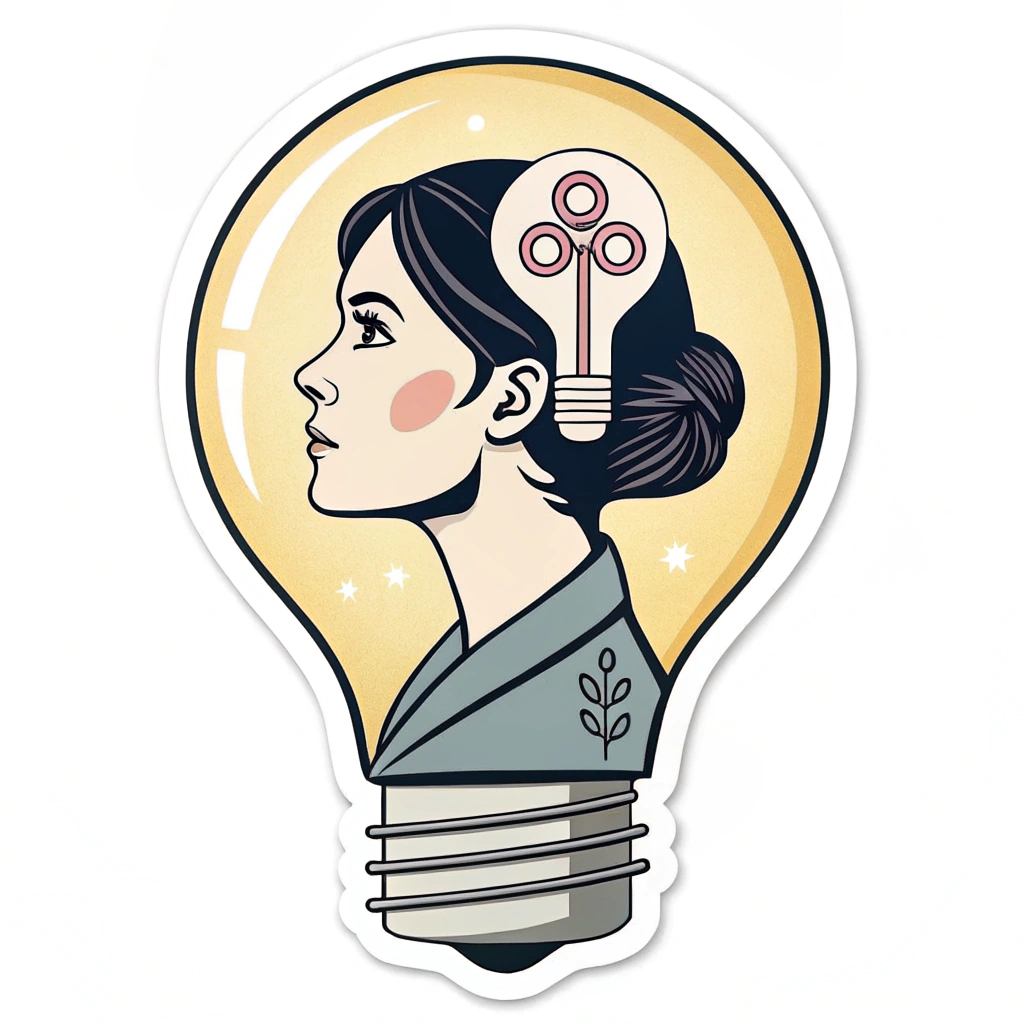 A visual highlighting a lightbulb shaped like a woman's head, symbolizing knowledge and innovation driven by women's education.