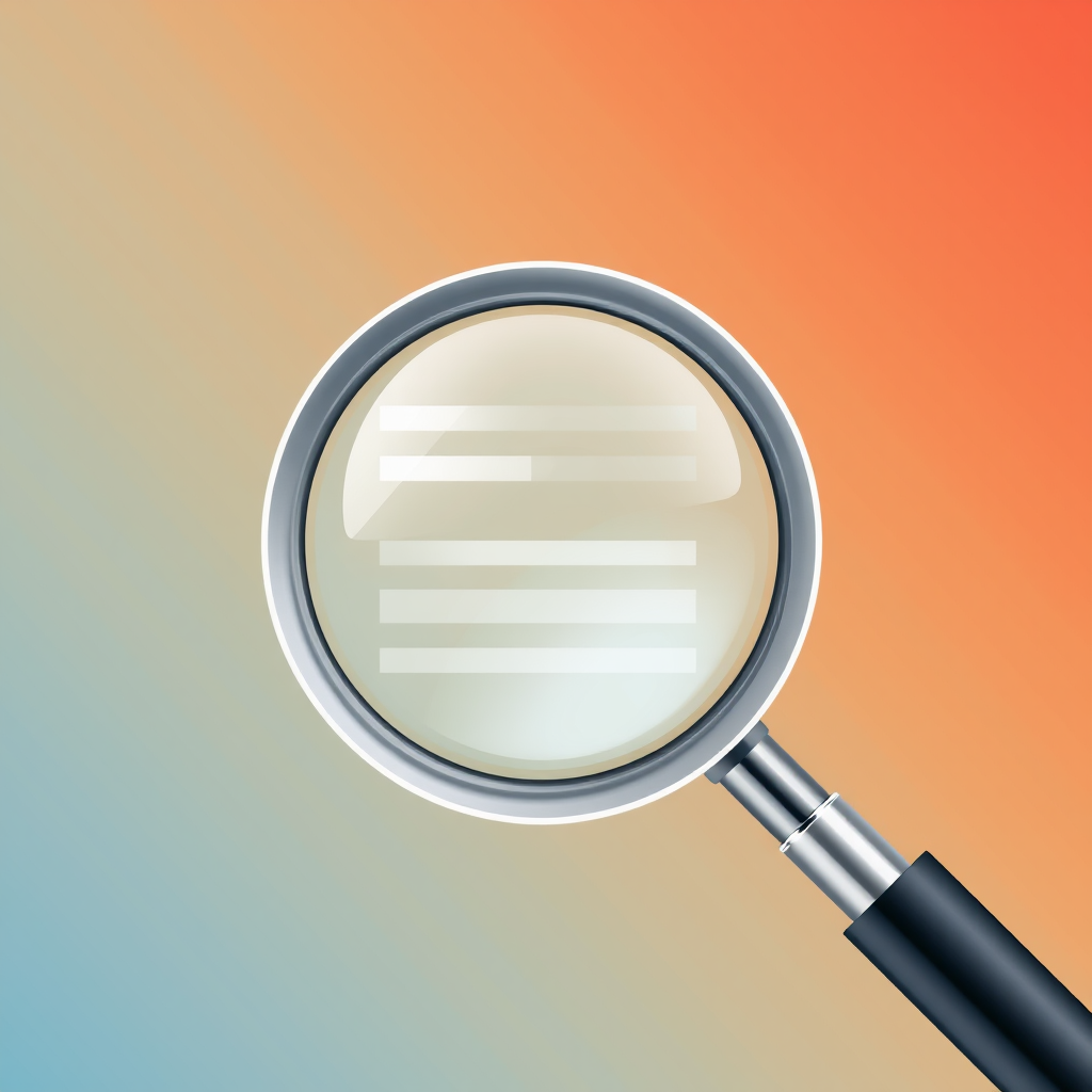A magnifying glass focusing on abstract text lines or word blocks, signifying text analysis, sentiment analysis, or information extraction.