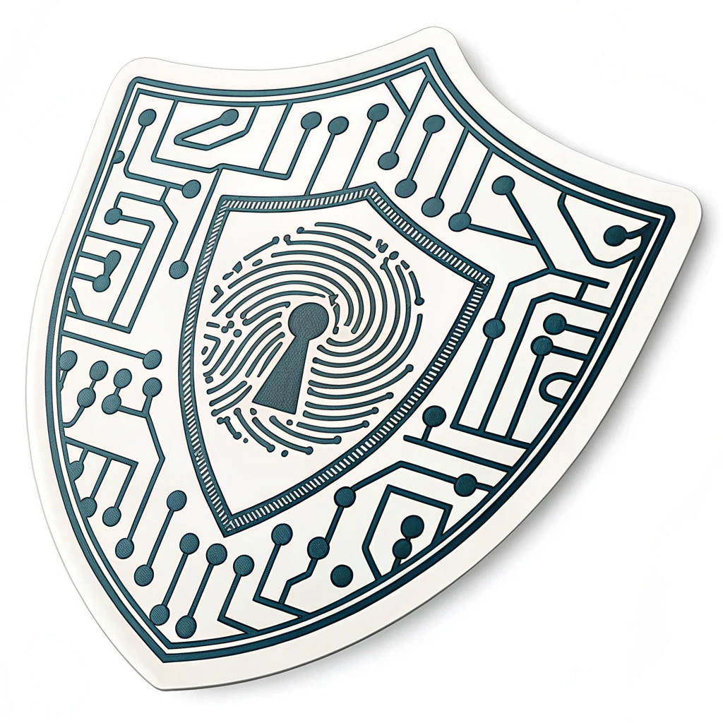 Sub-design 2: An abstract, geometric shield shape formed by interlocking lines resembling circuit pathways, with a stylized keyhole or fingerprint scanner icon at its core, symbolizing the 'lock'.