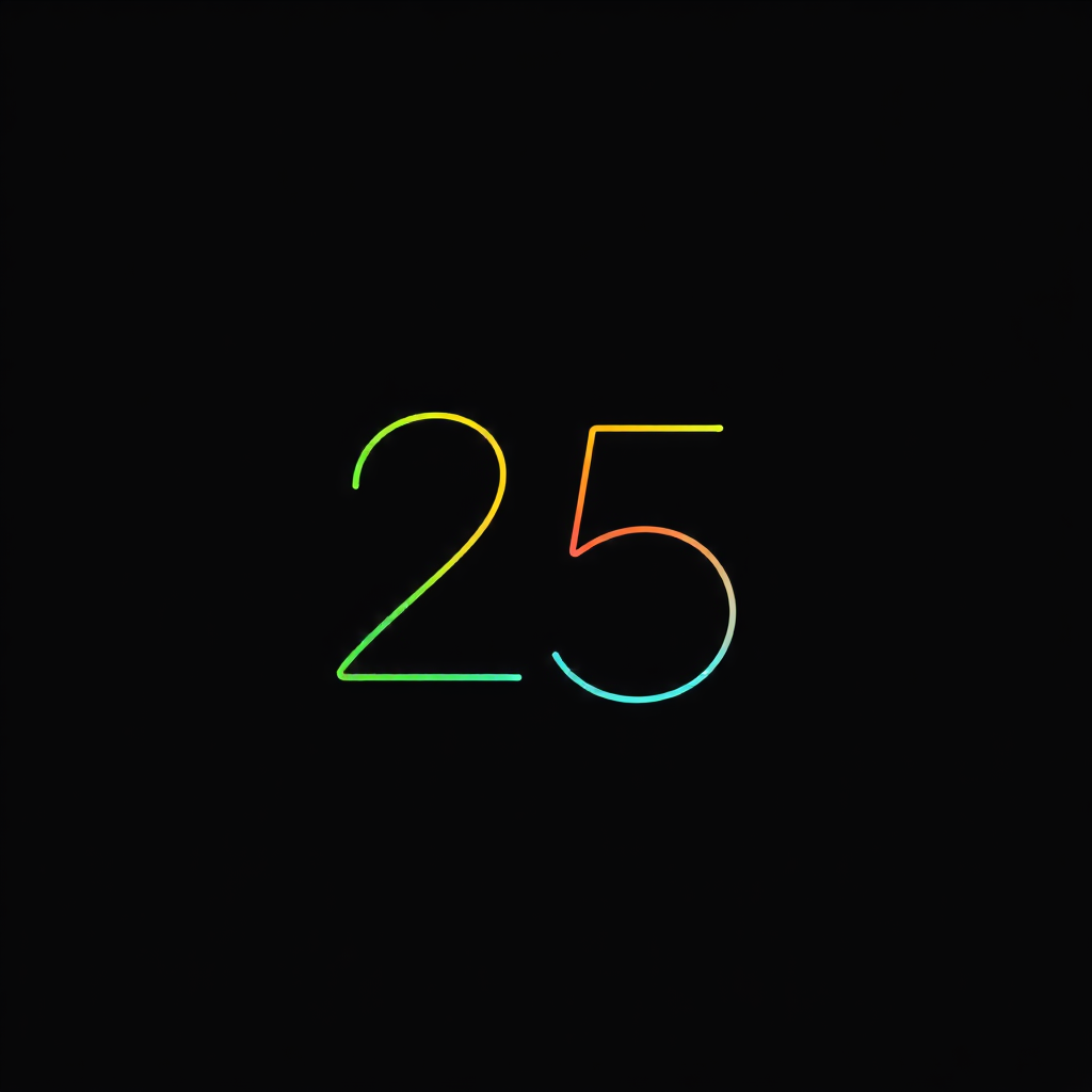 Sub-Design Idea 3 (Single Thread, Many Hues): A single, continuous minimalist line that subtly forms the number '25' or a simple global outline. The line transitions smoothly through 3-4 essential Pride colors, symbolizing the unifying thread of Pride connecting diverse identities.