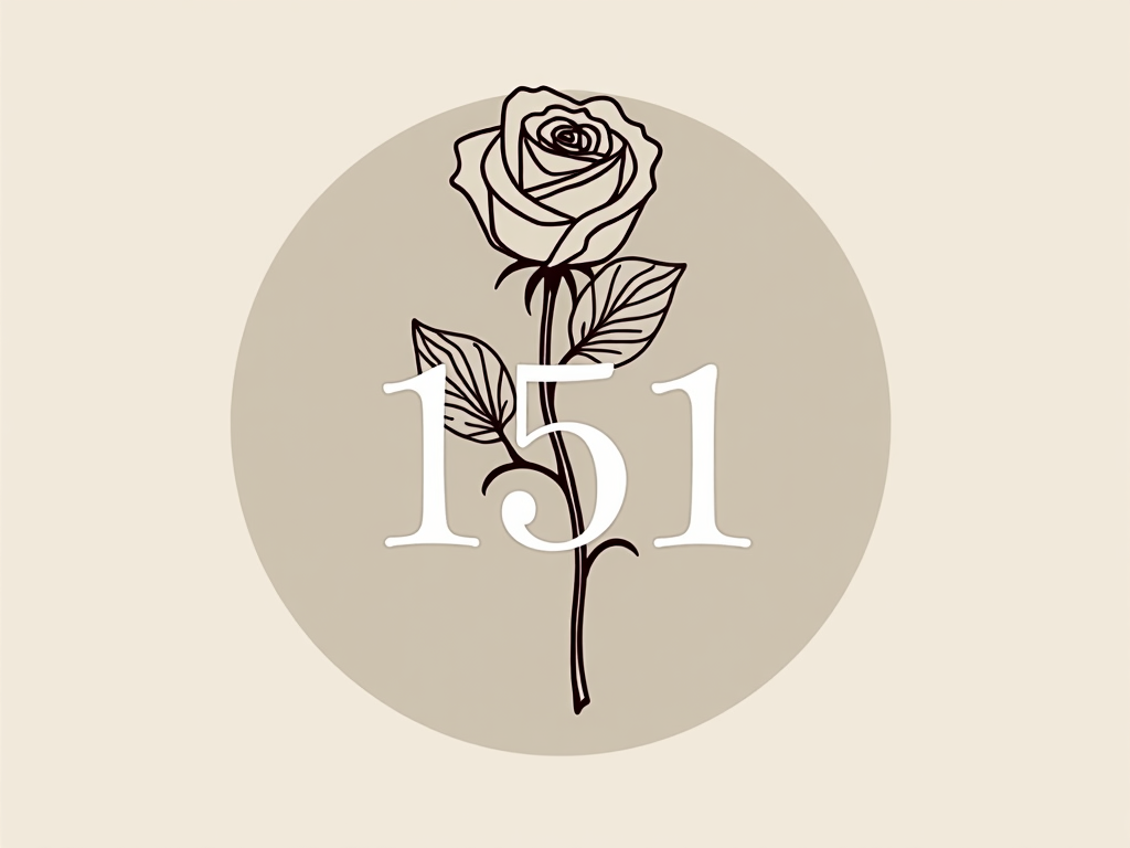 Simple Icon Idea: A clean, stylized icon merging the number '151' with a single, elegant rose outline and a subtle horseshoe detail, suitable for a sophisticated emblem.