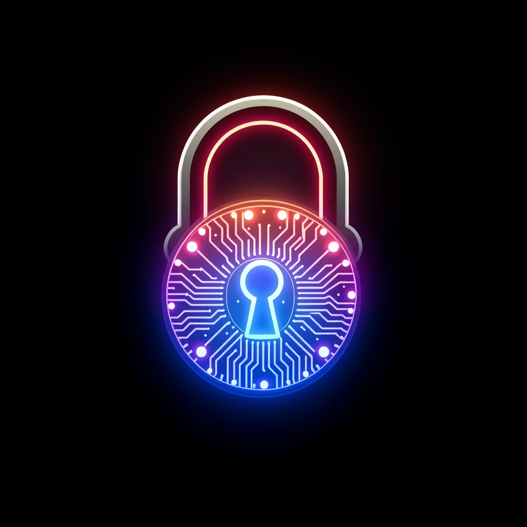 A stylized padlock with intricate, glowing circuit patterns etched onto its surface, symbolizing digital security.