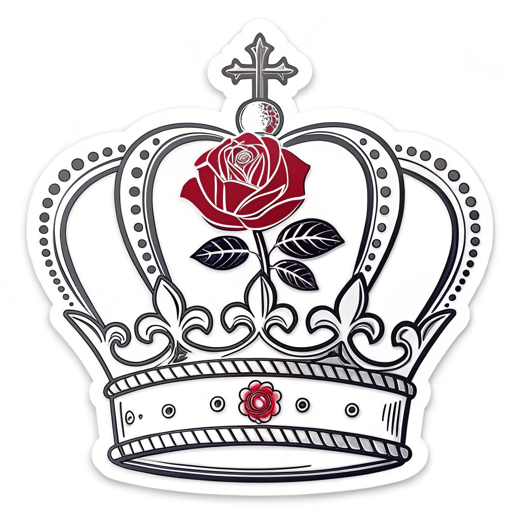 Icon Idea: A simplified, single-color icon showing the outline of a crown with a prominent rose at its center, and a small, distinct scepter symbol directly below or beside it.