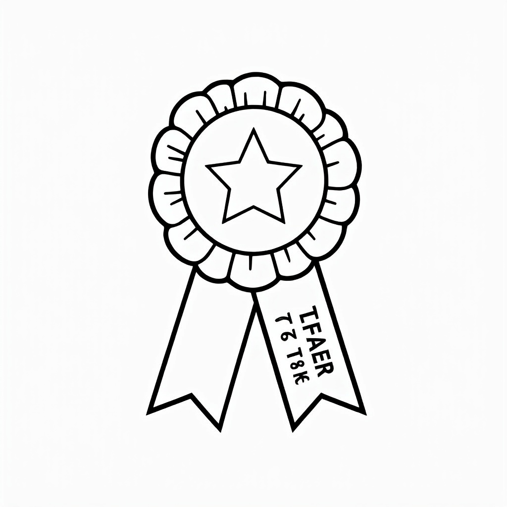 Simple Icon Idea: A flat design award ribbon with a star or an apple in the center circle. 'No. 1 Teacher' can be subtly written on the tails. Bold outlines for easy coloring.