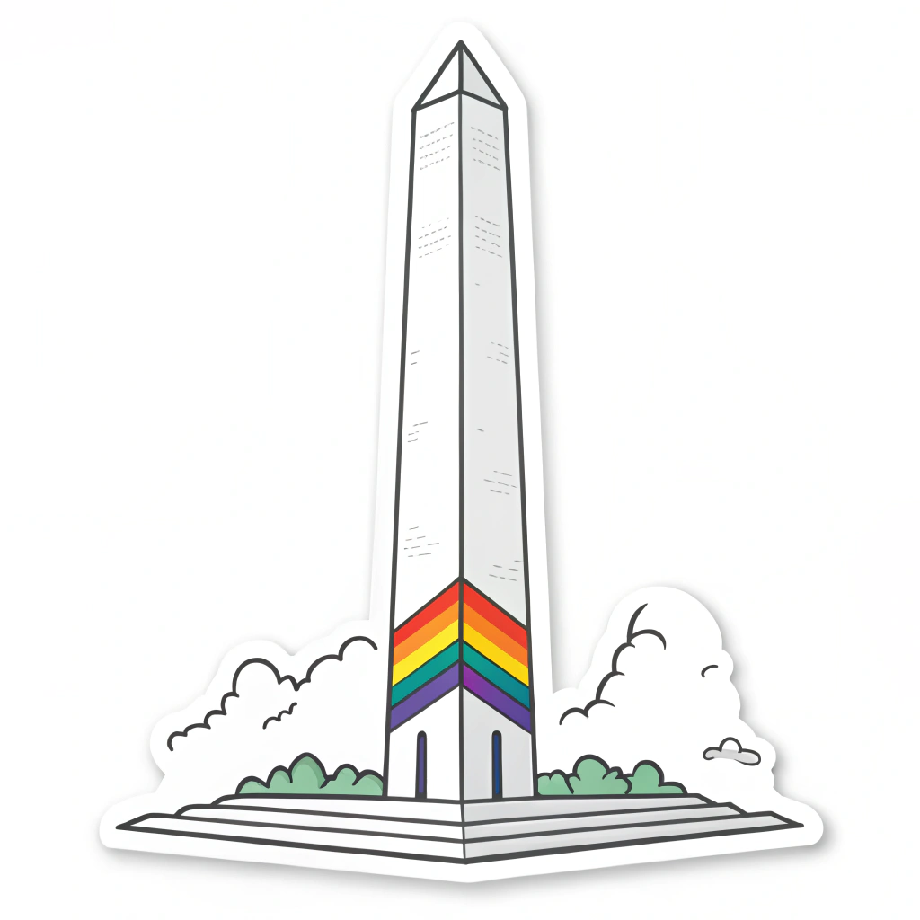 Simple Icon Idea: A minimalist outline of a significant D.C. landmark (e.g., the tip of the Washington Monument or the Capitol Dome) with a small, discreet rainbow flag element or the Progress Pride chevron integrated into its base or side.