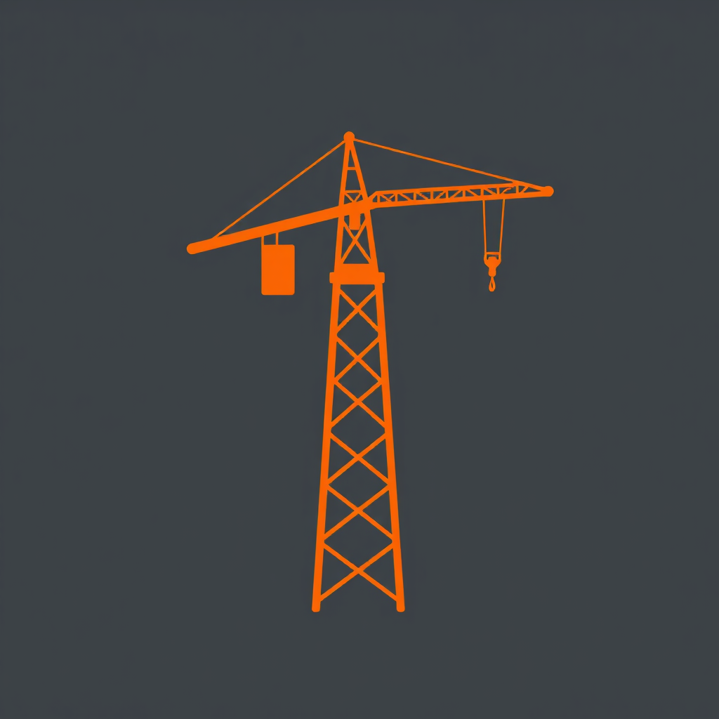 A minimalist silhouette of a tower crane, where the crane's hook subtly forms a letter from the company's name (e.g., the 'J' or 'L'). The overall shape is clean and modern, using a strong, bold color like deep orange or industrial grey.
