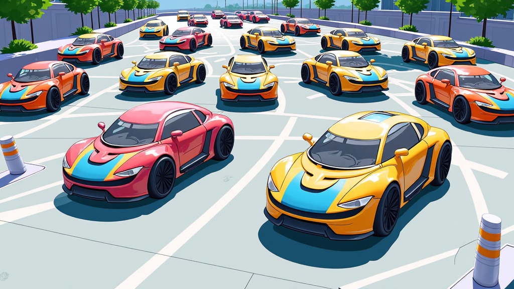 A scene showcasing a group of robotaxis performing complex, synchronized maneuvers in dense urban traffic (e.g., smoothly navigating a multi-lane roundabout, forming efficient platoons, or coordinating at an unsignalled intersection), visually emphasizing their collective intelligence and shared awareness.