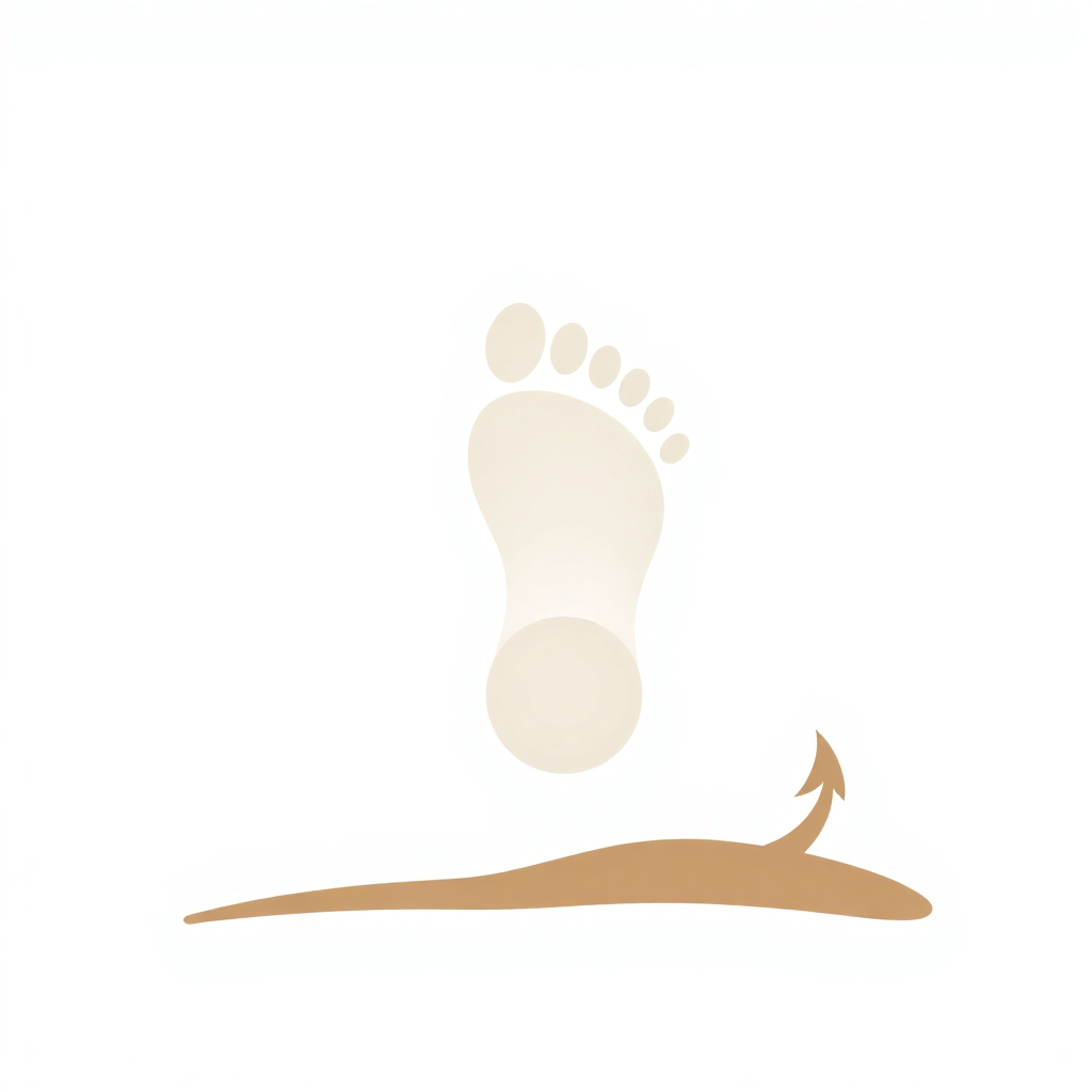 A footprint icon with a small spur extending from the heel, symbolizing a push forward or advancement in a journey.